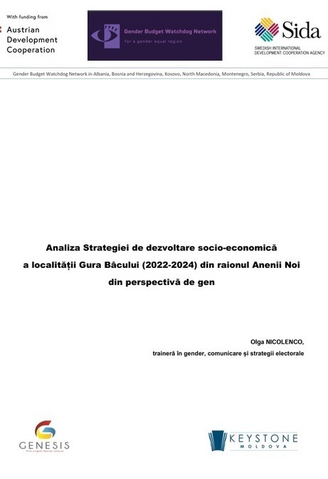 Analiza Strategiei de dezvoltare socio-economică a localității Gura Bâcului (2022-2024) din raionul Anenii Noi din perspectiva de gen